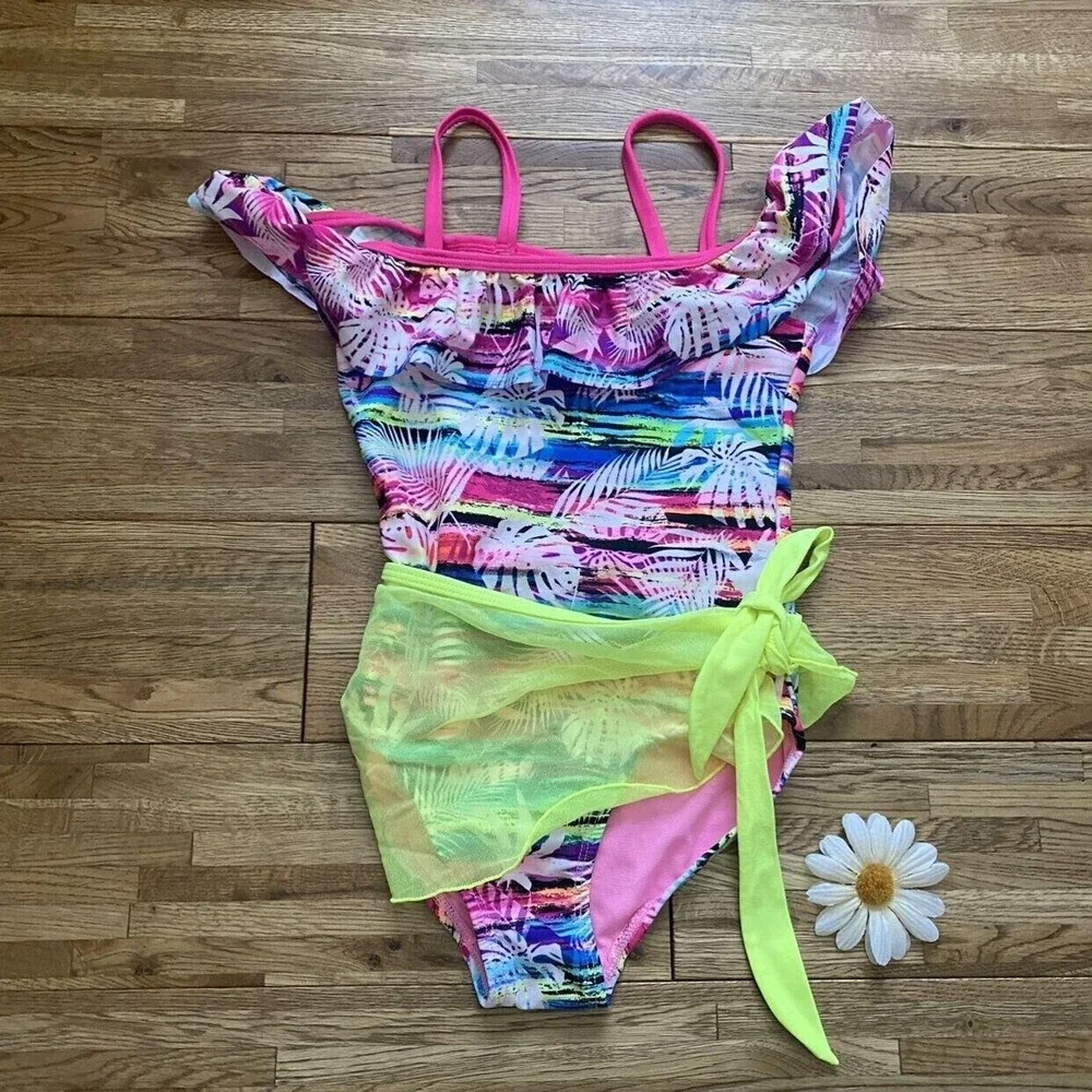 Wonder Nation Multi Color One‎ Piece Swim Suit And Wrap Size 6/6x - Picture 2 of 8